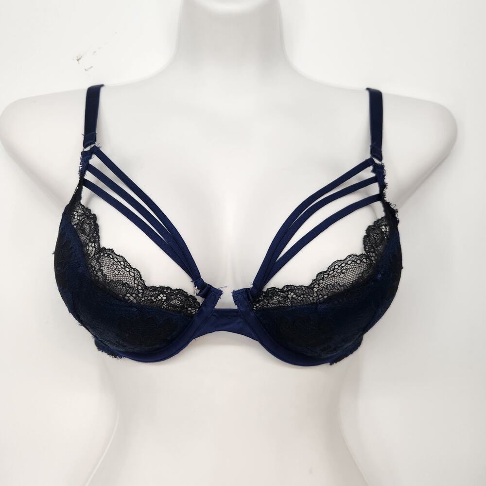 Victoria's Secret Very Sexy Navy Lace Strappy Caged Push Up Plunge Bra Women 34D